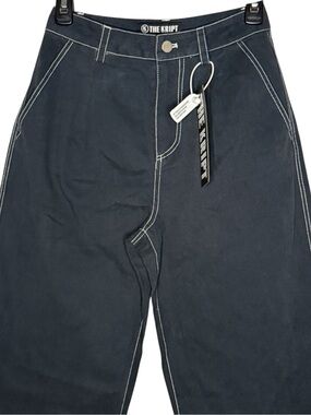 THE KRIPT Lumi Contrast Stitch High Rise Pleated Jeans Navy Blue Size XS NWT